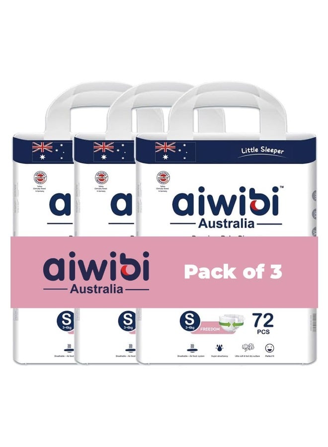 aiwibi Ultra-Thin Premium Baby Diapers, Super Soft & Absorbent, 360° Stretch Waistband (Small, 15–21kg, 72×3) - Image 1